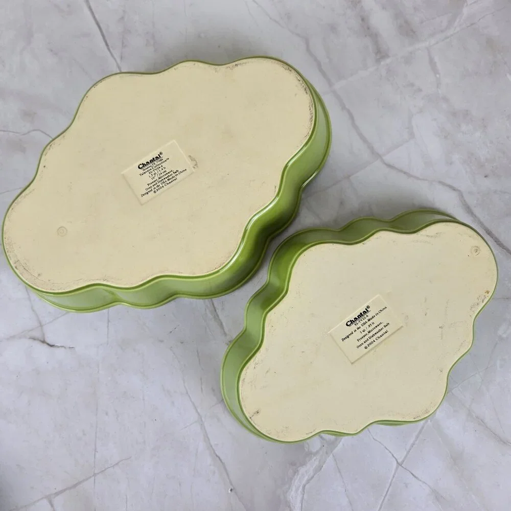 Set of 2 Chantal Talavera Collection Green Casserole Dishes 1Qt and 1.5 Qt
